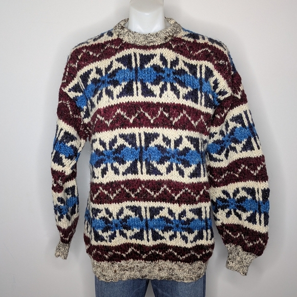 Vintage Wool Originals Maroon White Blue Wool Sweater XL - Picture 1 of 6